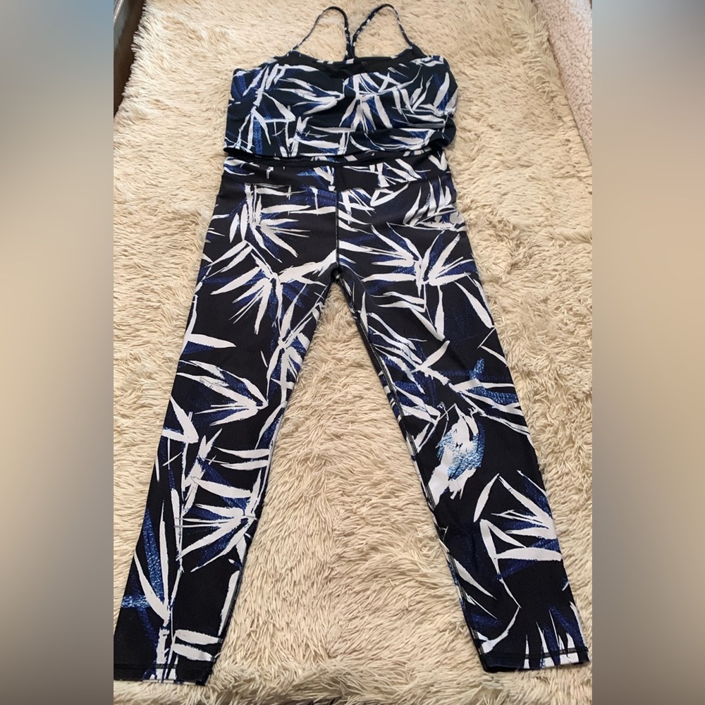 Stylish Fabletics Black, Blue and White Patterned Jumpsuit